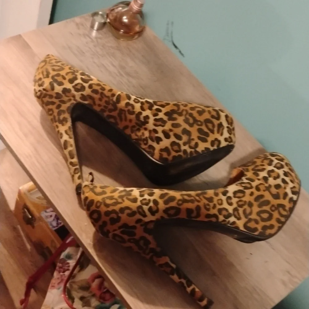 Red Circle Animal Print Platform Heels